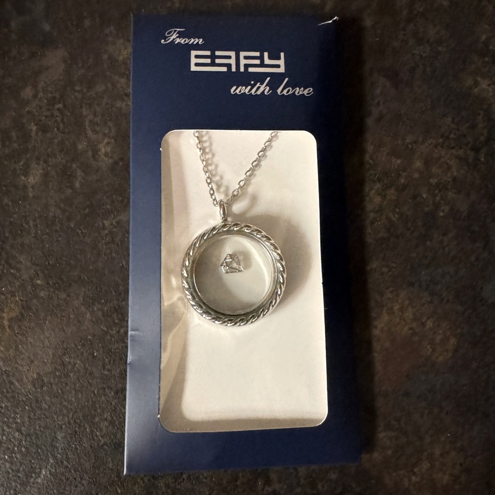 EFFY Silver Locket Pendant Necklace w/Tiny Silver Diamond Charm